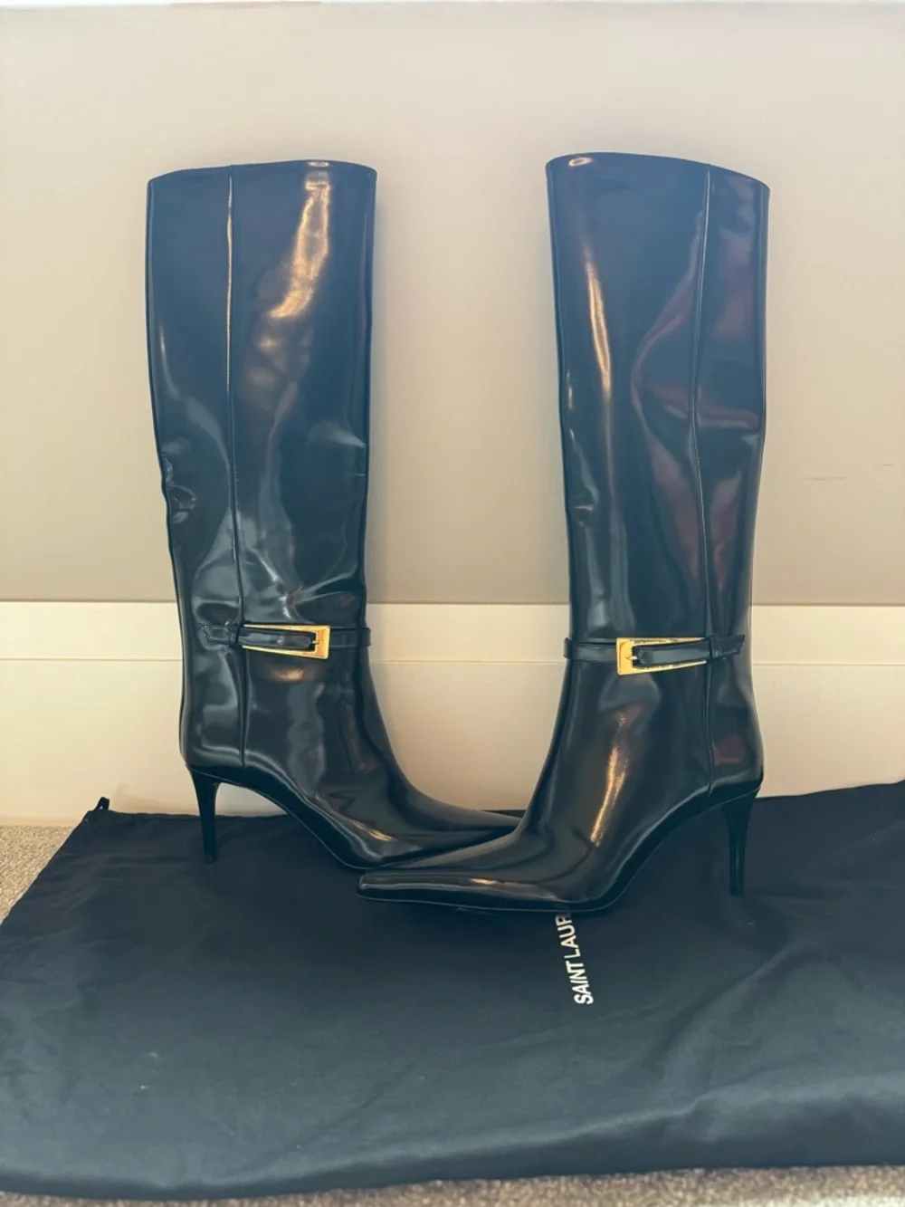 Saint Laurent YSL Lee Buckle Black Leather Boots Size 38 - Picture 4 of 8